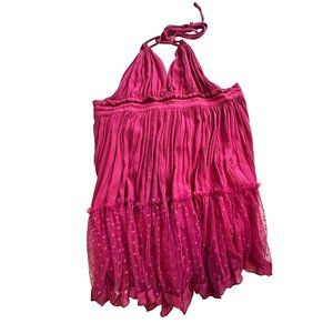 R Vioimos Dress Women Medium Magenta Pink Halter Open Back Polka Dot New